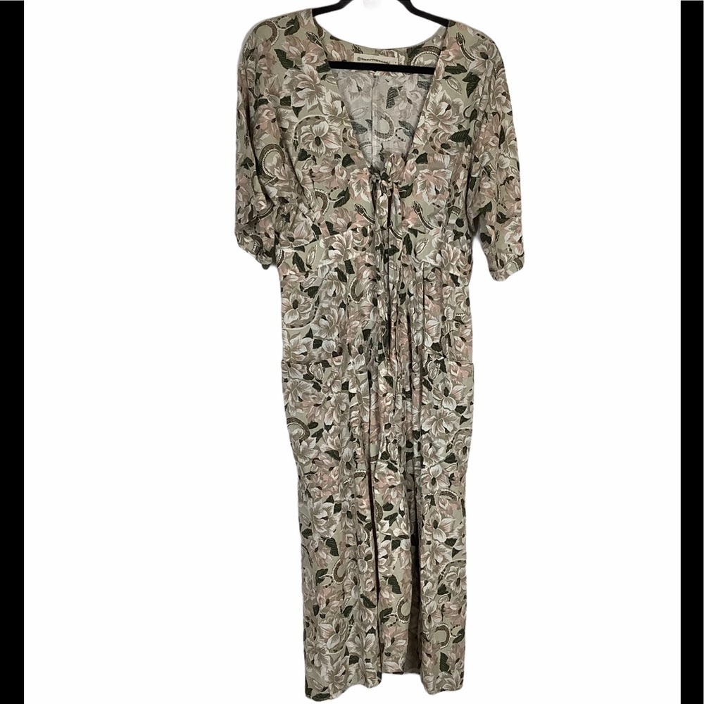 HAPPY X NATURE dress floral snake‎ linen blend Size 8 front pockets